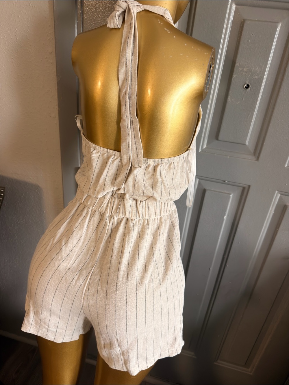 JULIA by Lovely Cream Striped Halter Top - Picture 5 of 7
